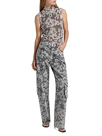 Floral Denim Cargo Trousers