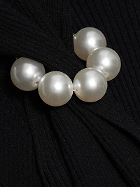 Faux-Pearl Long-Sleeve Ribbed Minidress