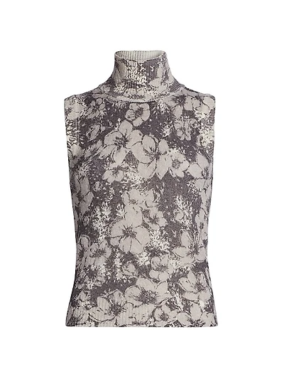 Floral Knit Turtleneck Sweater Vest
