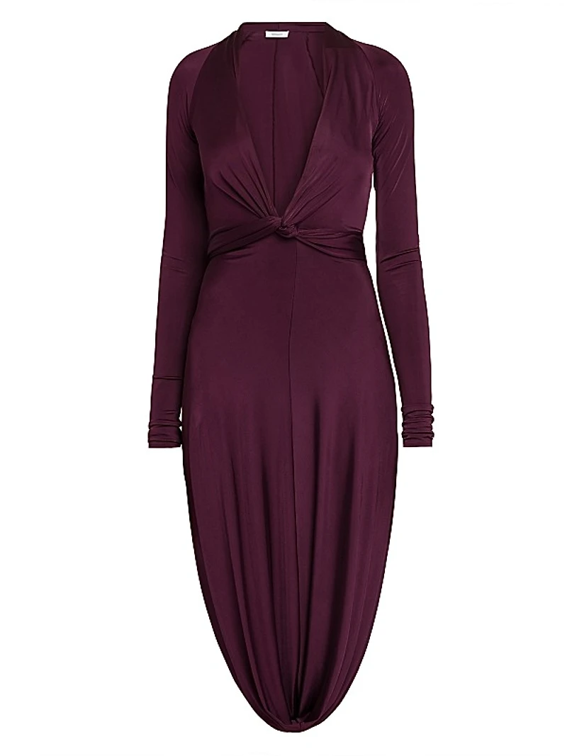 Shiny Jersey Knotted Bubble Midi-Dress