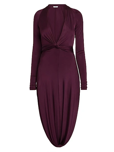 Shiny Jersey Knotted Bubble Midi-Dress