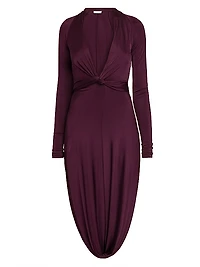 Shiny Jersey Knotted Bubble Midi-Dress