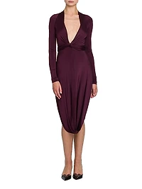 Shiny Jersey Knotted Bubble Midi-Dress