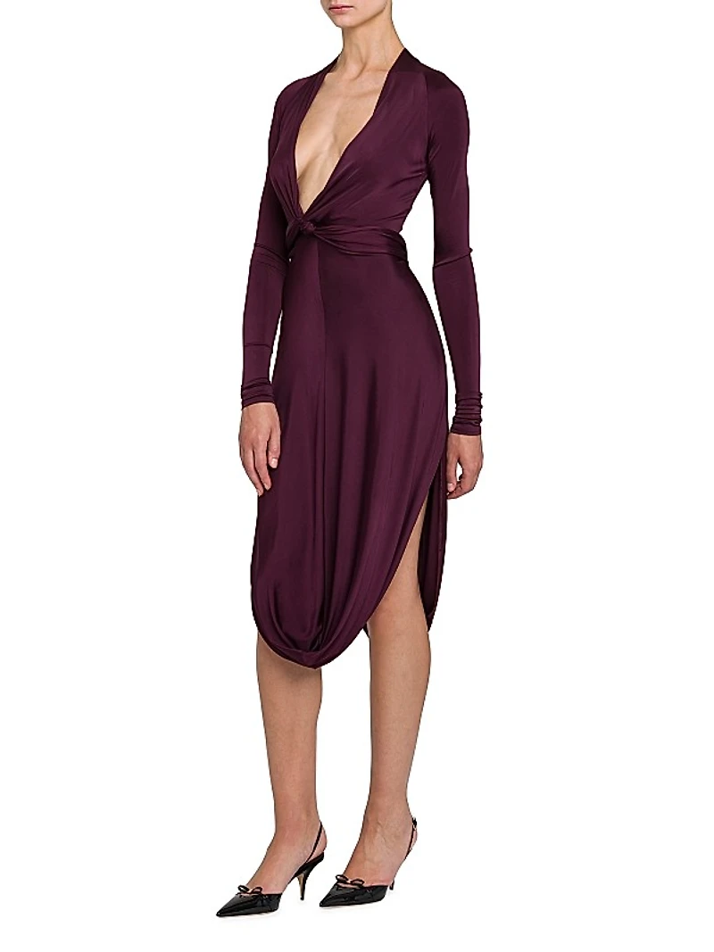Shiny Jersey Knotted Bubble Midi-Dress