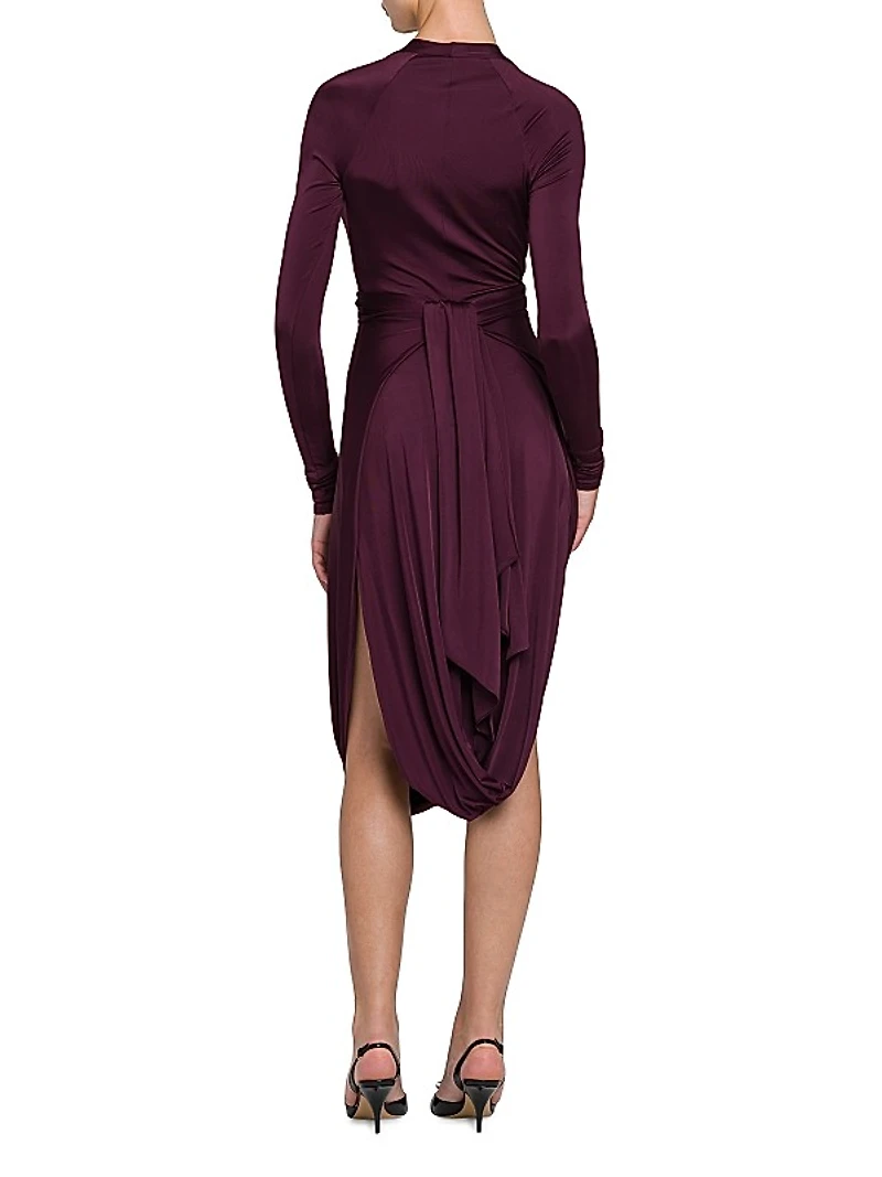 Shiny Jersey Knotted Bubble Midi-Dress