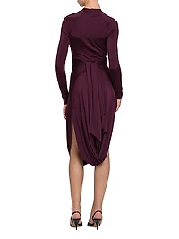 Shiny Jersey Knotted Bubble Midi-Dress