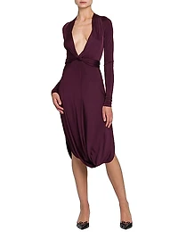 Shiny Jersey Knotted Bubble Midi-Dress