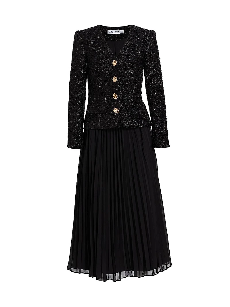 Tinsel Bouclé Chiffon Midi-Dress