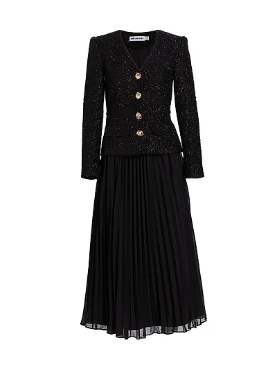 Tinsel Bouclé Chiffon Midi-Dress