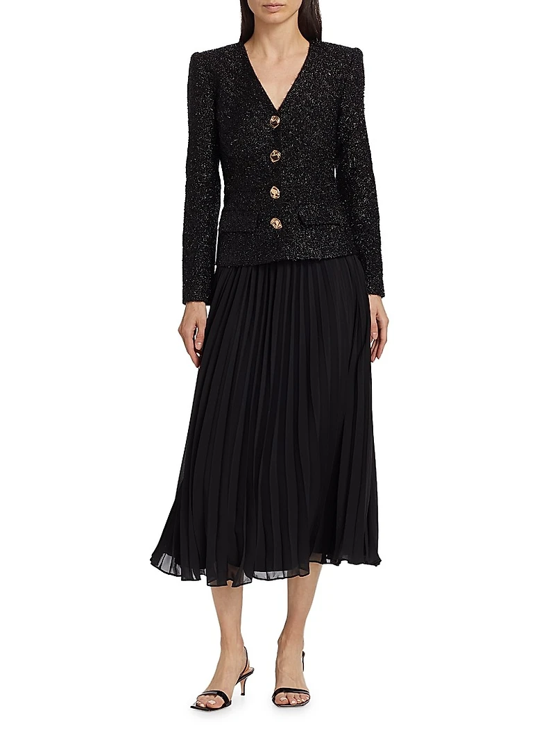 Tinsel Bouclé Chiffon Midi-Dress