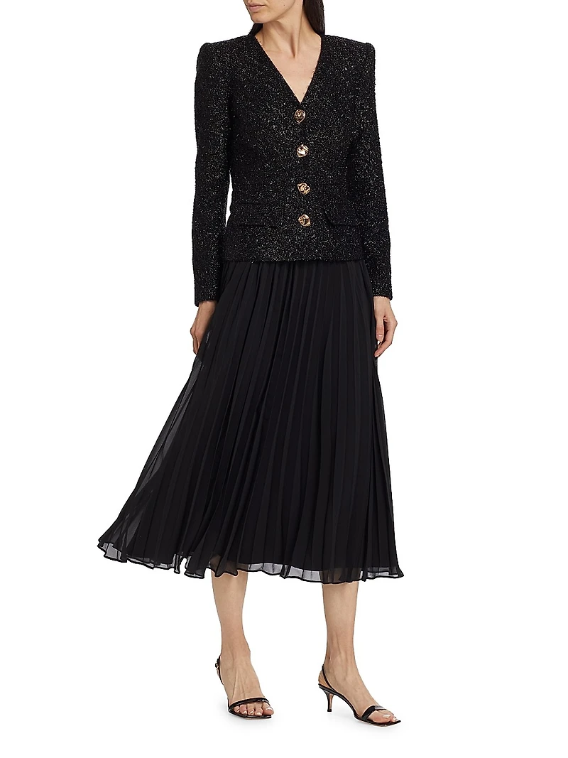 Tinsel Bouclé Chiffon Midi-Dress