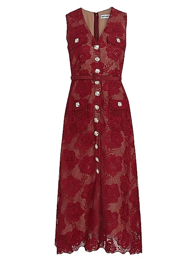 Lace Button-Front Midi-Dress