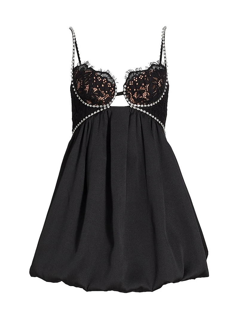 Lace & Diamante-Trimmed Minidress