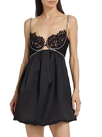 Lace & Diamante-Trimmed Minidress