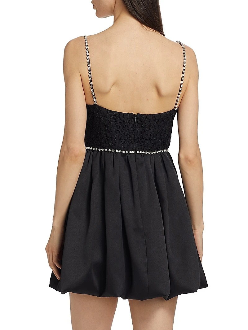 Lace & Diamante-Trimmed Minidress