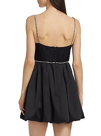 Lace & Diamante-Trimmed Minidress