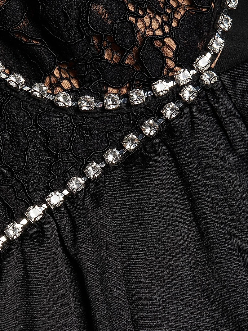 Lace & Diamante-Trimmed Minidress