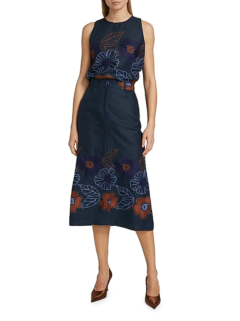 Lenora Linen Embroidered Blouse