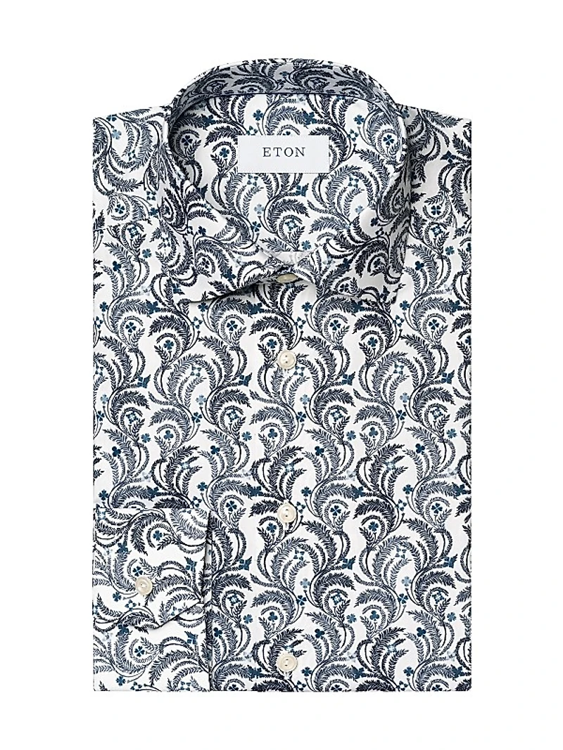 Slim-Fit Floral Cotton Button-Front Shirt