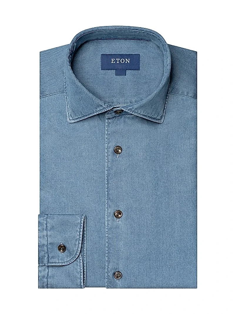 Slim-Fit Cotton-Cashmere Denim Button-Front Shirt