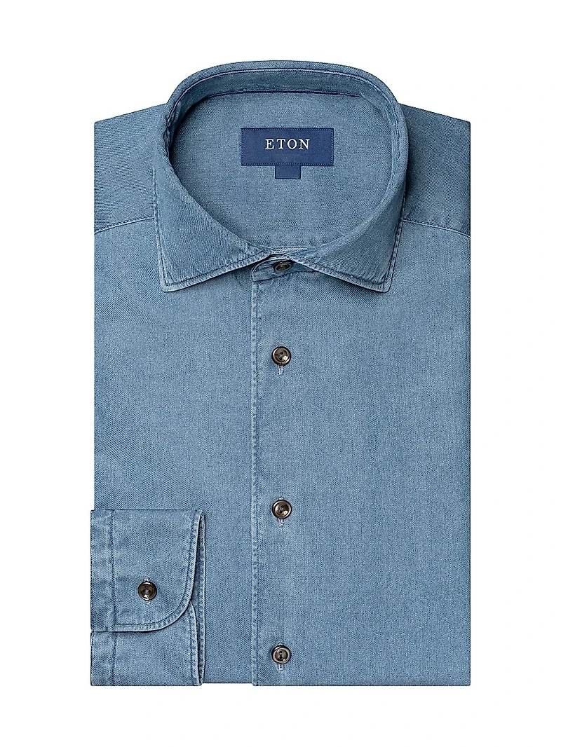 Slim-Fit Cotton-Cashmere Denim Button-Front Shirt