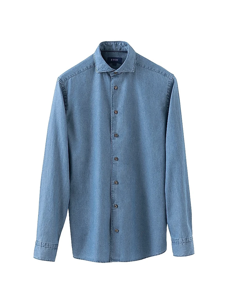 Slim-Fit Cotton-Cashmere Denim Button-Front Shirt