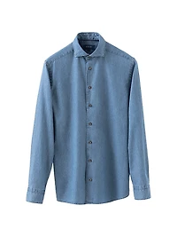 Slim-Fit Cotton-Cashmere Denim Button-Front Shirt