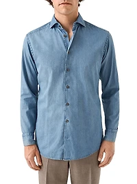 Slim-Fit Cotton-Cashmere Denim Button-Front Shirt