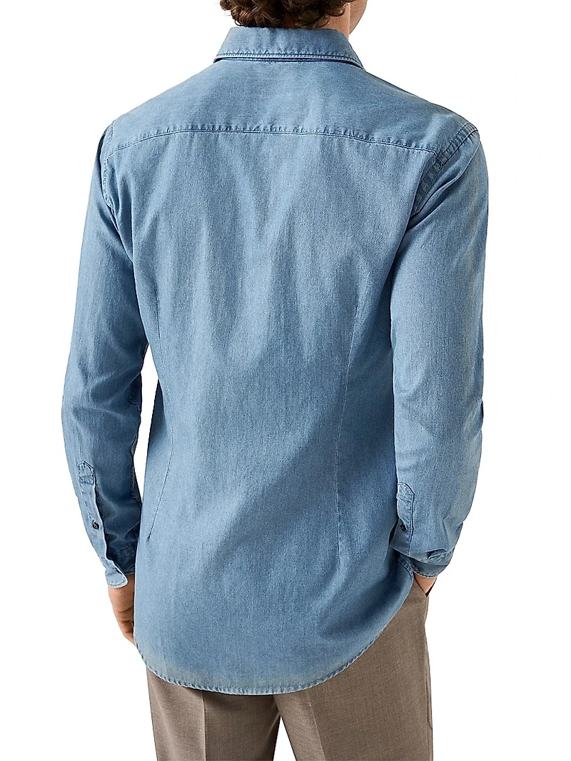 Slim-Fit Cotton-Cashmere Denim Button-Front Shirt