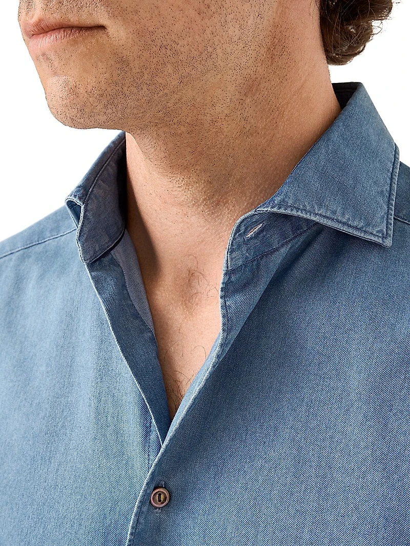 Slim-Fit Cotton-Cashmere Denim Button-Front Shirt