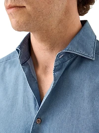 Slim-Fit Cotton-Cashmere Denim Button-Front Shirt