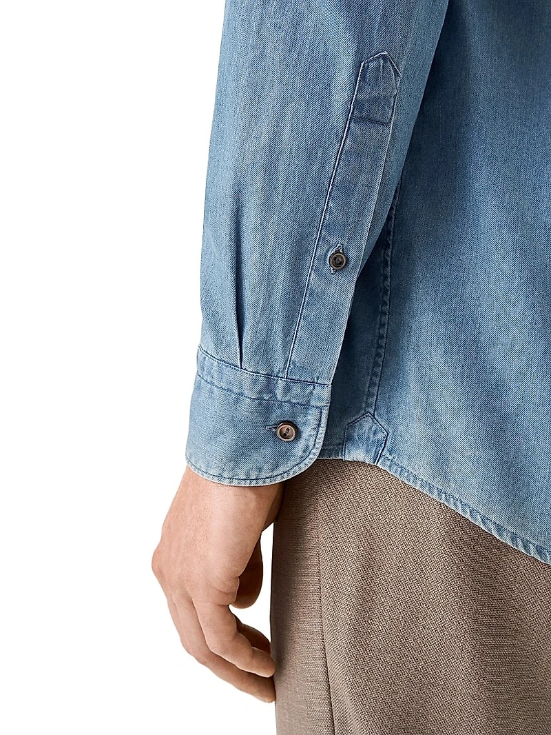 Slim-Fit Cotton-Cashmere Denim Button-Front Shirt