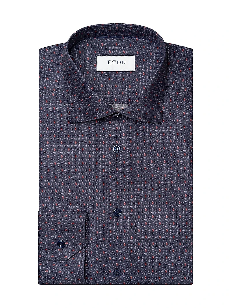 Contemporary-Fit Micro-Paisley Cotton Shirt