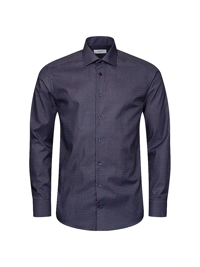Contemporary-Fit Micro-Paisley Cotton Shirt