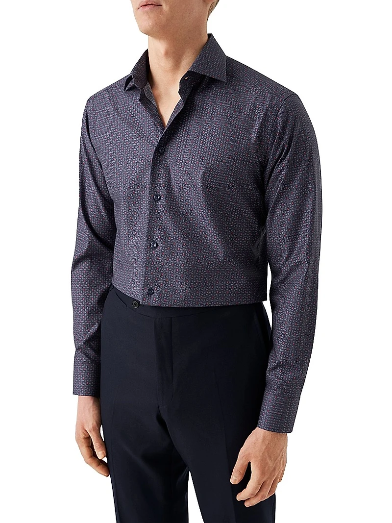 Contemporary-Fit Micro-Paisley Cotton Shirt