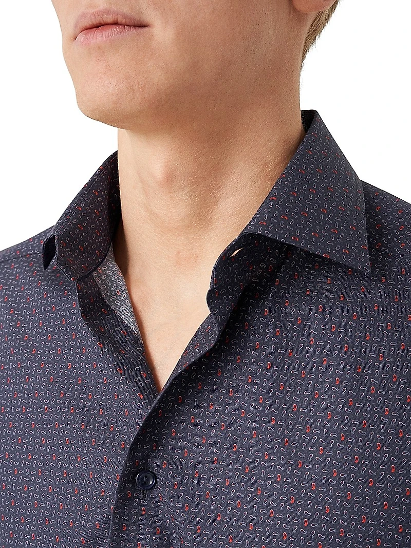 Contemporary-Fit Micro-Paisley Cotton Shirt