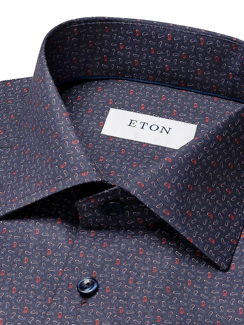 Contemporary-Fit Micro-Paisley Cotton Shirt
