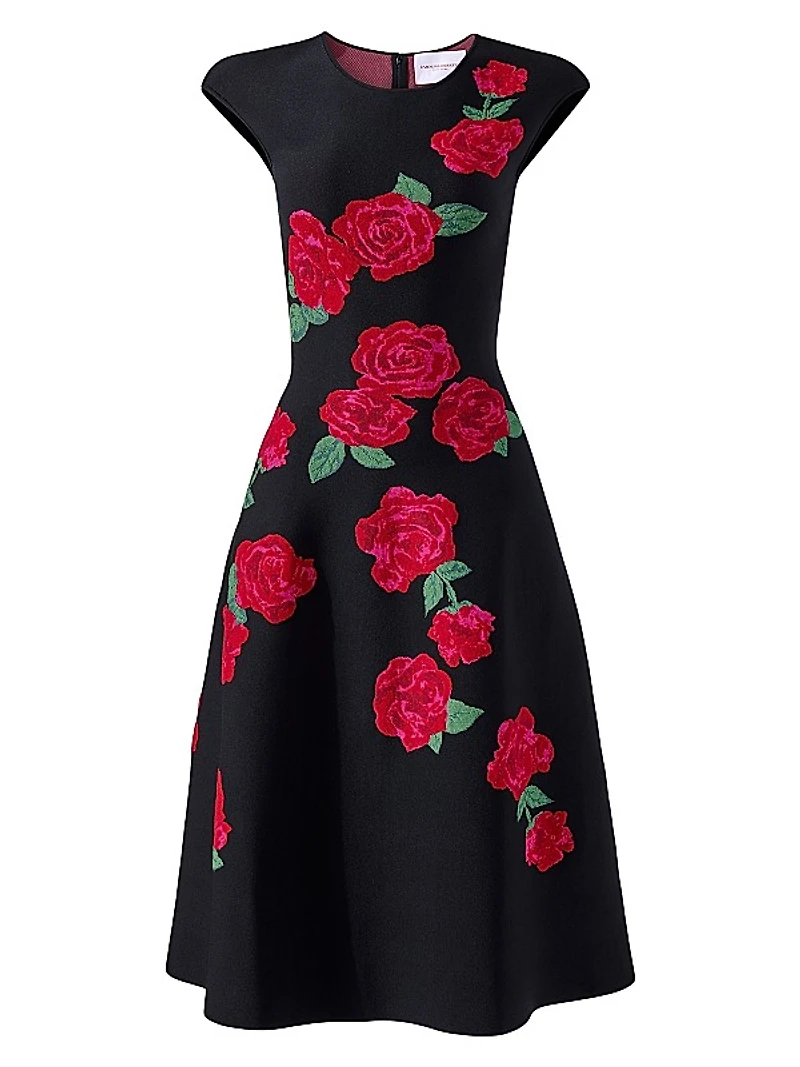 Floral Jacquard Midi-Dress