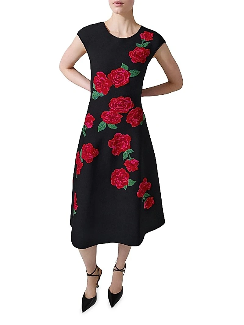 Floral Jacquard Midi-Dress