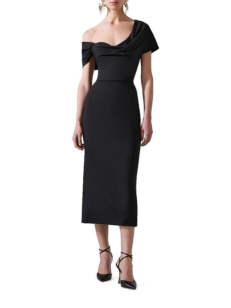 Stretch Virgin-Wool One-Shoulder Midi-Dress