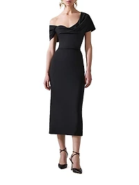 Stretch Virgin-Wool One-Shoulder Midi-Dress