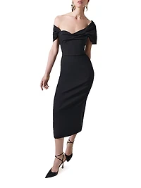 Stretch Virgin-Wool One-Shoulder Midi-Dress