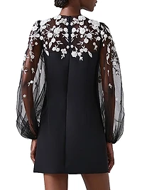 Embroidered Balloon-Sleeve Minidress
