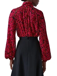 Rose Chiffon Balloon-Sleeve Blouse