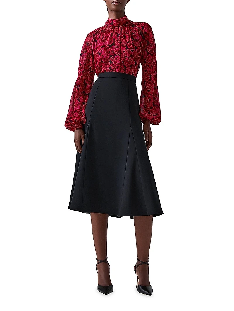 Rose Chiffon Balloon-Sleeve Blouse