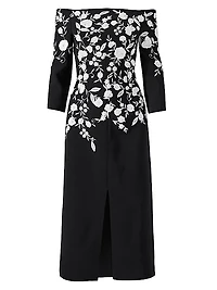 Embroidered Off-The-Shoulder Midi-Dress