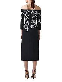 Embroidered Off-The-Shoulder Midi-Dress