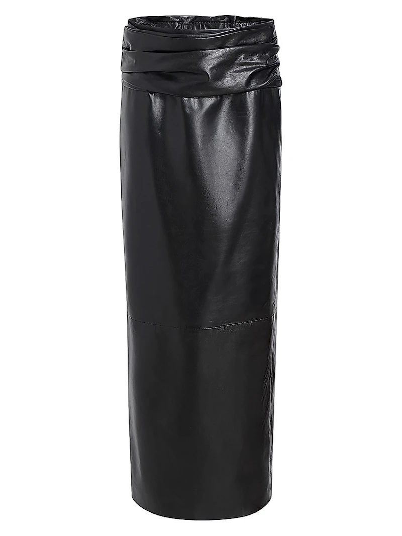 Winler Leather Ruched-Waist Midi-Skirt