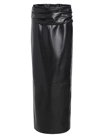 Winler Leather Ruched-Waist Midi-Skirt
