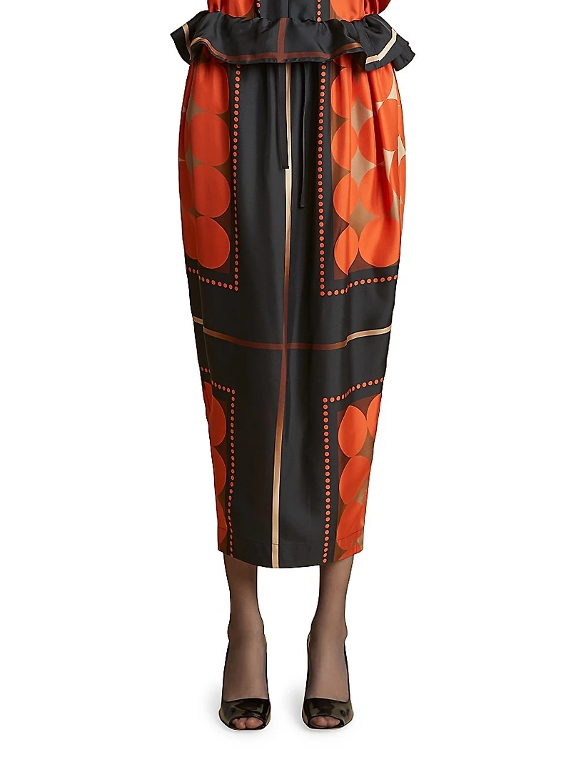 Lilila Circle-Print Silk Maxi Skirt